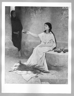 "Licht", blindes Mädchen, einer schwarz gekleideten Frau eine Tonlampe reichend by Gabriel von Max