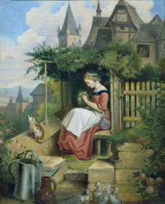 Mädchen im Hausgarten by Joseph Hasslwander