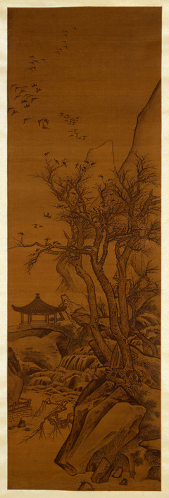 Magpies Gathering in a Grove by a Pavilion by Anonymous