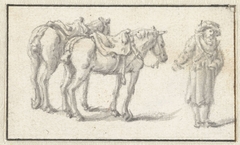 Man staand naast twee paarden by Herman Saftleven