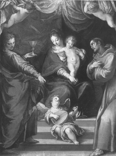 Maria mit Kind und den hll. Johannes der Evangelist und Franziskus by Hans Rottenhammer
