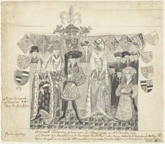 Miniatuur met Filips de Goede en zijn gemalinnen, de graaf van Charlerois en anderen by Jan Kobell I