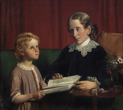 Miss Annette Hage (1814-1857) shows her nephew Hother Hage (1849-1904) a book on plants by Wilhelm Marstrand