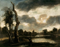 Moonlit Riverscape with a Windmill by Aert van der Neer