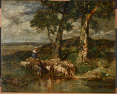 Moutons à l'abreuvoir by Charles Jacque