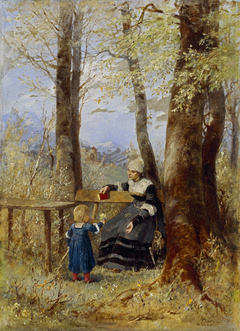 Mutter mit Kind in Frühlingslandschaft by Wilhelm Marc