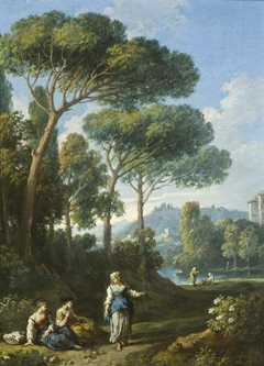 One of a Pair of Views of the Roman Campagna with Figures Conversing by Jan Frans van Bloemen