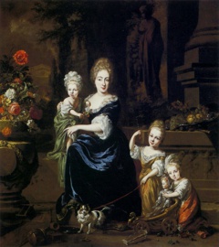 Portrait of a mother with children on the terrace. by Jan Baptist Weenix