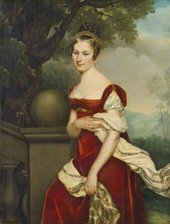 Portrait of Aglaé-Constance Boudard in red velvet dress by Adèle Romany