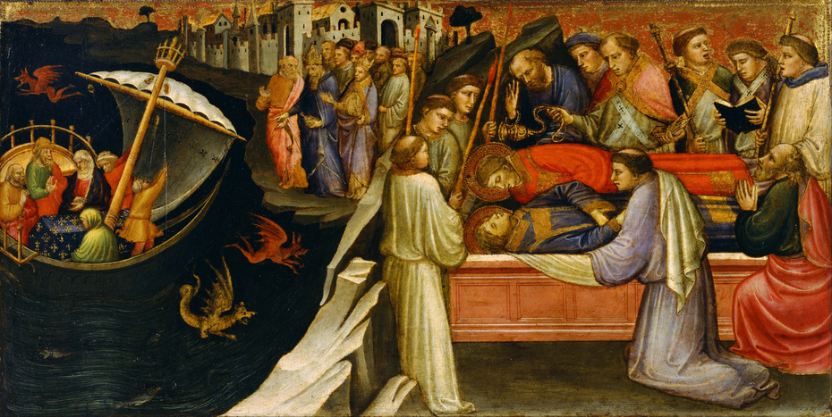 Predella Panel Representing the Legend of St. Stephen: Devils Agitating the Sea as Giuliana Transports the Body of St. Stephen from Jerusalem to Constantinople / The Re-interment of St. Stephen beside St. Lawrence in Rome