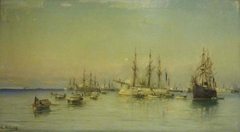 Retour des cendres de l'amiral Courbet aux Salins d'Hyères en 1885 sur le Bayard by Michel Willenich