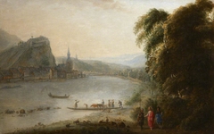 River Landscape with Christ on the Road to Emmaus by possibly Gillis Neyts