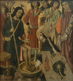 Saint Augustine washing the feet to Pilgrim Jesus