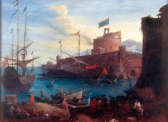 Scène de port méditerranéen by Jean-Baptiste de La Rose