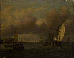 Seascape with ships by Ludolf Bakhuizen