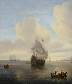 Ship's boats going ashore from a Dutch merchantman by Willem van Diest