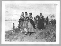 Singende Frauengruppe am Meeresstrand by Eugene de Blaas