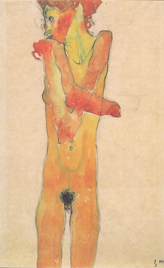 Standing female nude with crossed arms by Egon Schiele