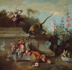 Still Life with Monkey, Fruits, and Flowers by Jean-Baptiste Oudry
