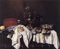 Still Life with Pie and Silver Ewer by Willem Claeszoon Heda