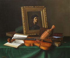 Still Life with Portrait by Raphael