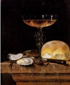 Still life with Venetian glass, oysters and bread