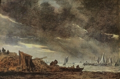 Storm over a Fishing Harbour by Jan van Goyen