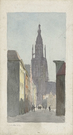 Straatgezicht met doorkijk op de Grote Kerk te Breda by Carel Jacobus Behr