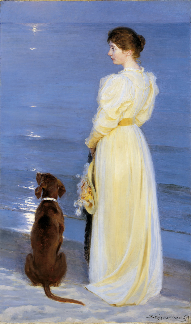 Summer Evening at Skagen. The Artist's Wife and Dog by the Shore