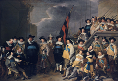 The arquebusiers’ civic guard company of captain Cornelis de Graeff and lieutenant Hendrik Lauwerszn in Amsterdam by the workshop of Jacob Adriaensz Backer