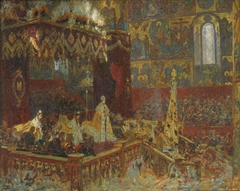 The Coronation Ceremony of Tsar Nicolai II in Moscow. Sketch