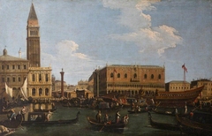 The Molo seen from the Bacino, with the Booths of the Ascension Day Fair and the Bucintoro by Anonymous