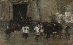 The procession surprised by the rain by Marià Fortuny Marsal