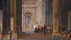 The Queen of Sheba before the temple of Solomon in Jerusalem