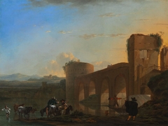 The Tiber River with the Ponte Molle at Sunset by Jan Asselijn