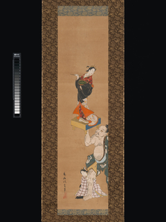 The Warrior Asahina Yoshihide Lifting a Puppet of a Courtesan on a Go Board
