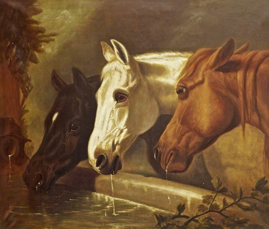 'Three members of the Temperance Society': Three Horses at a Drinking Trough (after J. F. Herring the elder)