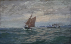 Two vessels off a Scandinavian coast