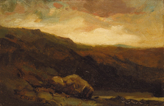 Untitled (mountainous landscape with rock and stream in foreground) by Edward Mitchell Bannister