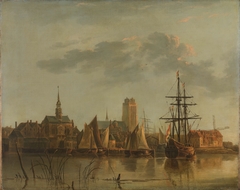 View of Dordrecht at sunset by Albertus Brondgeest