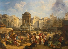 View of the Market and Fontaine des Innocents, Paris by John James Chalon