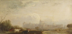 View of Windsor Castle from the River, with Cattle by attributed to Edmund Bristow