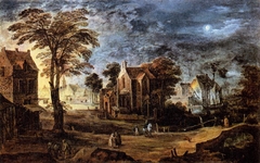 Village at Full Moon by Joos de Momper the Younger