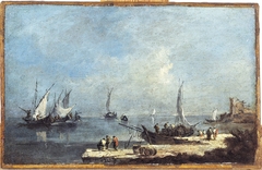 Vue d'un port, sur la lagune by Francesco Guardi
