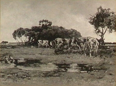 Weide met koeien by Willem de Zwart