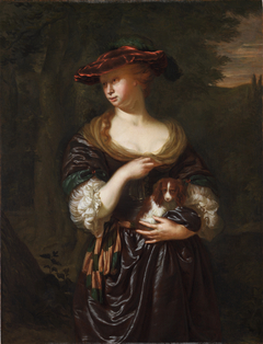 Woman Holding a Dog in a Landscape by Jan van Mieris
