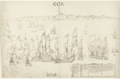 Zeeslag tussen Hollandse en Spaanse schepen voor de kust bij Goa, 1638 by Unknown Artist