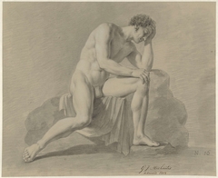 Zittend mannelijk naakt, het hoofd steunend op de linkerarm by Gerrit Jan Michaëlis