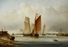 A harbour scene with fishing boats by Edward William Cooke