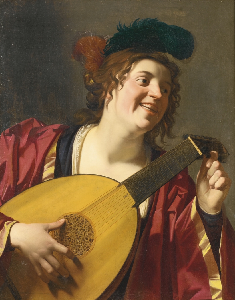 A Woman tuning a lute